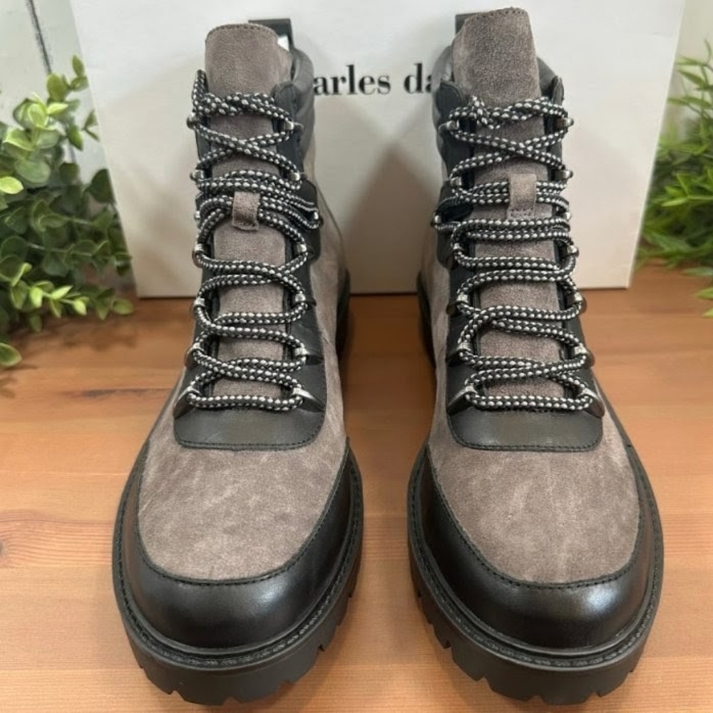 Charles David Revolve NWOT Black Leather & Gray Suede LaceUp Winter/Hiking Boots